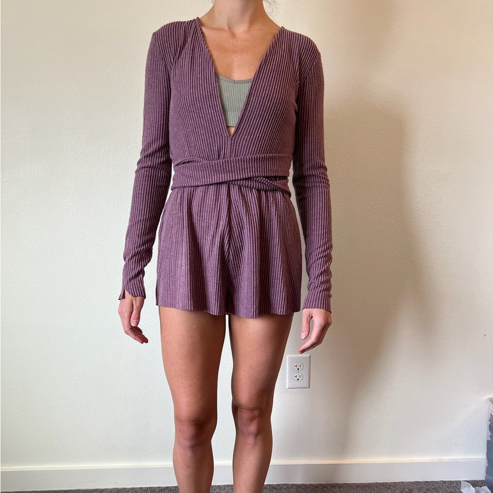 Urban outfitters Under purple long sleeve romper - size small.
